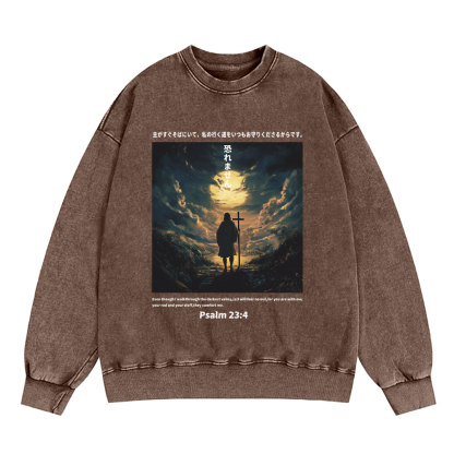 I Will Fear No Evil Anime Chirstian Washed Sweatshirt