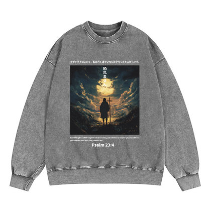 I Will Fear No Evil Anime Chirstian Washed Sweatshirt