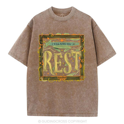 I Will Give You Rest Christian Washed T-Shirt