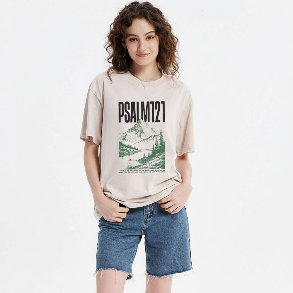 I Will Lift Mine Eyes Unto The Hills Christian Washed T-Shirt