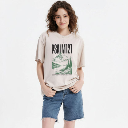 I Will Lift Mine Eyes Unto The Hills Christian Washed T-Shirt