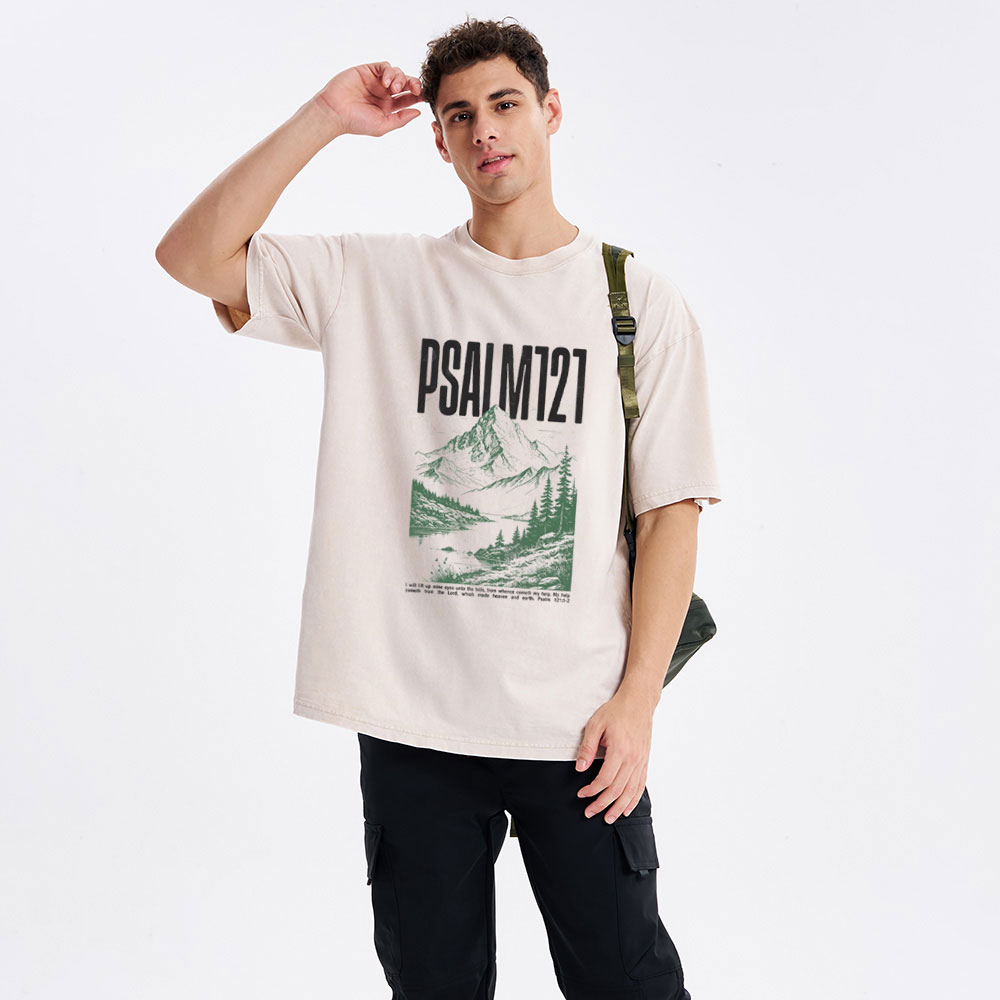 I Will Lift Mine Eyes Unto The Hills Christian Washed T-Shirt