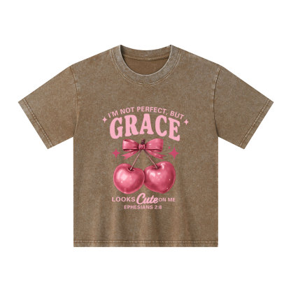 I'm Not Perfect But Grace Looks Cute On Me Kid Washed T-Shirt