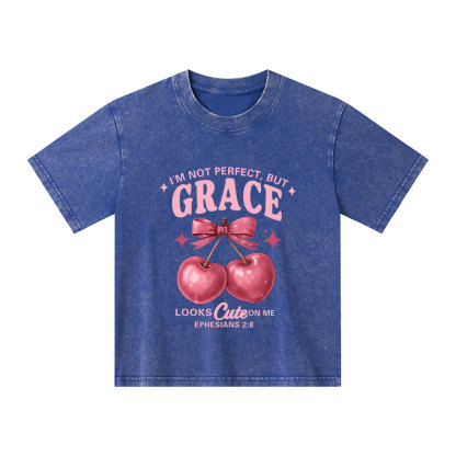 I'm Not Perfect But Grace Looks Cute On Me Kid Washed T-Shirt