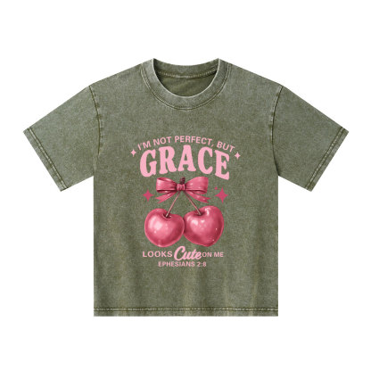 I'm Not Perfect But Grace Looks Cute On Me Kid Washed T-Shirt