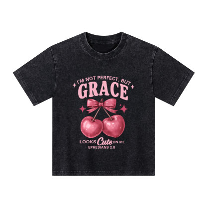 I'm Not Perfect But Grace Looks Cute On Me Kid Washed T-Shirt