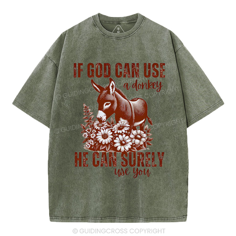 IF God Can Use A Donkey Christian Washed T-Shirt