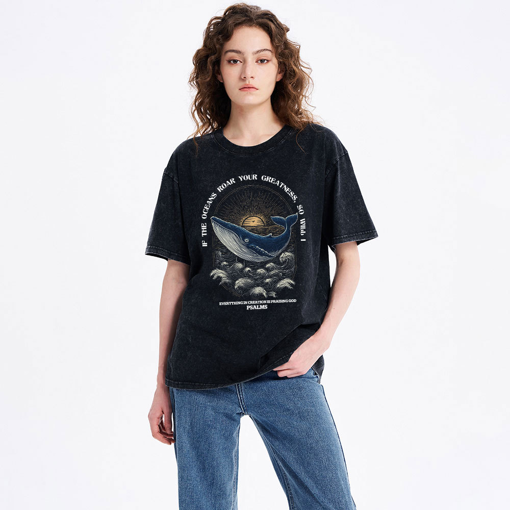 If The Oceans Roar Your Greatness Christian Washed T-Shirt