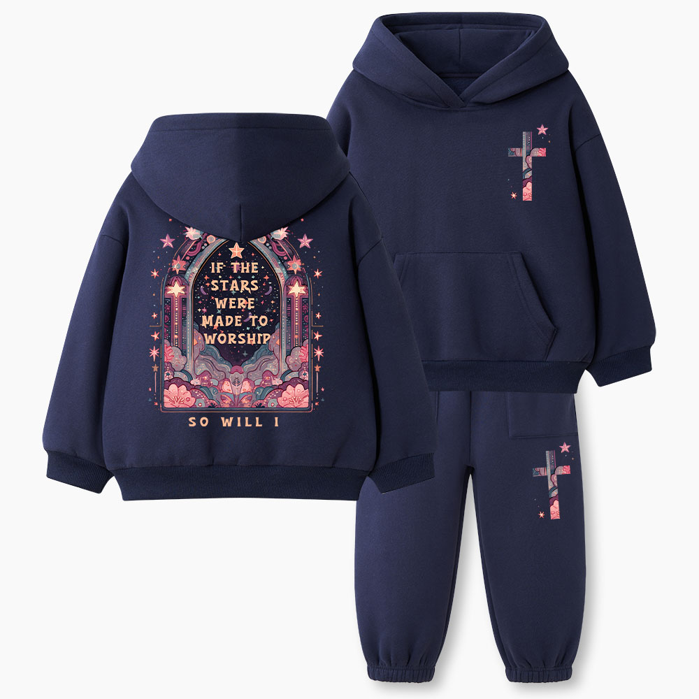 If The Stars Were Made To Worship Christian Kid Fleece Hoodie Set