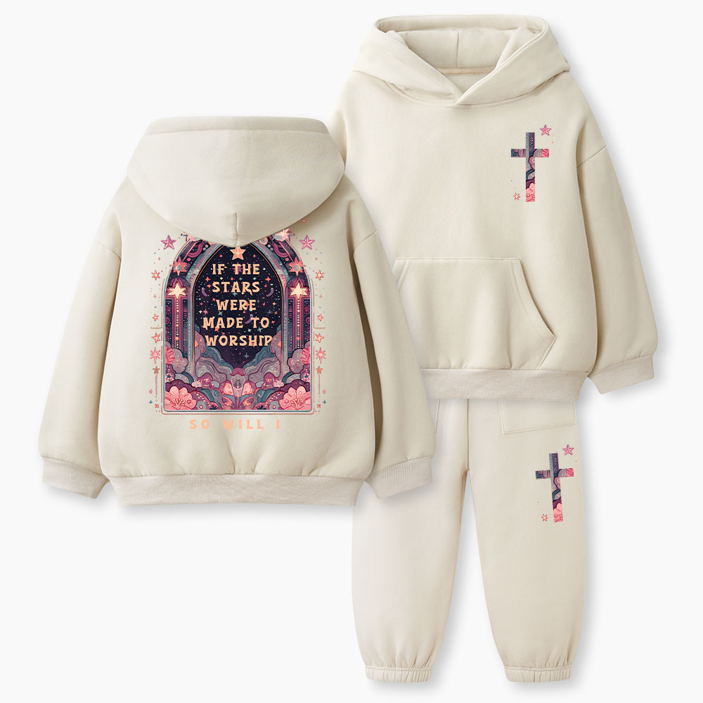 If The Stars Were Made To Worship Christian Kid Fleece Hoodie Set