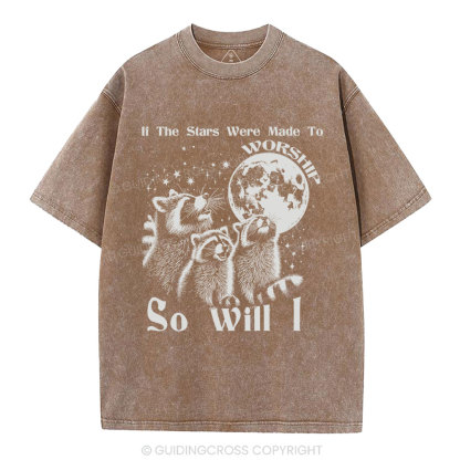 If The Stars Were Made To  Worship Raccoon Christian Washed T-Shirt