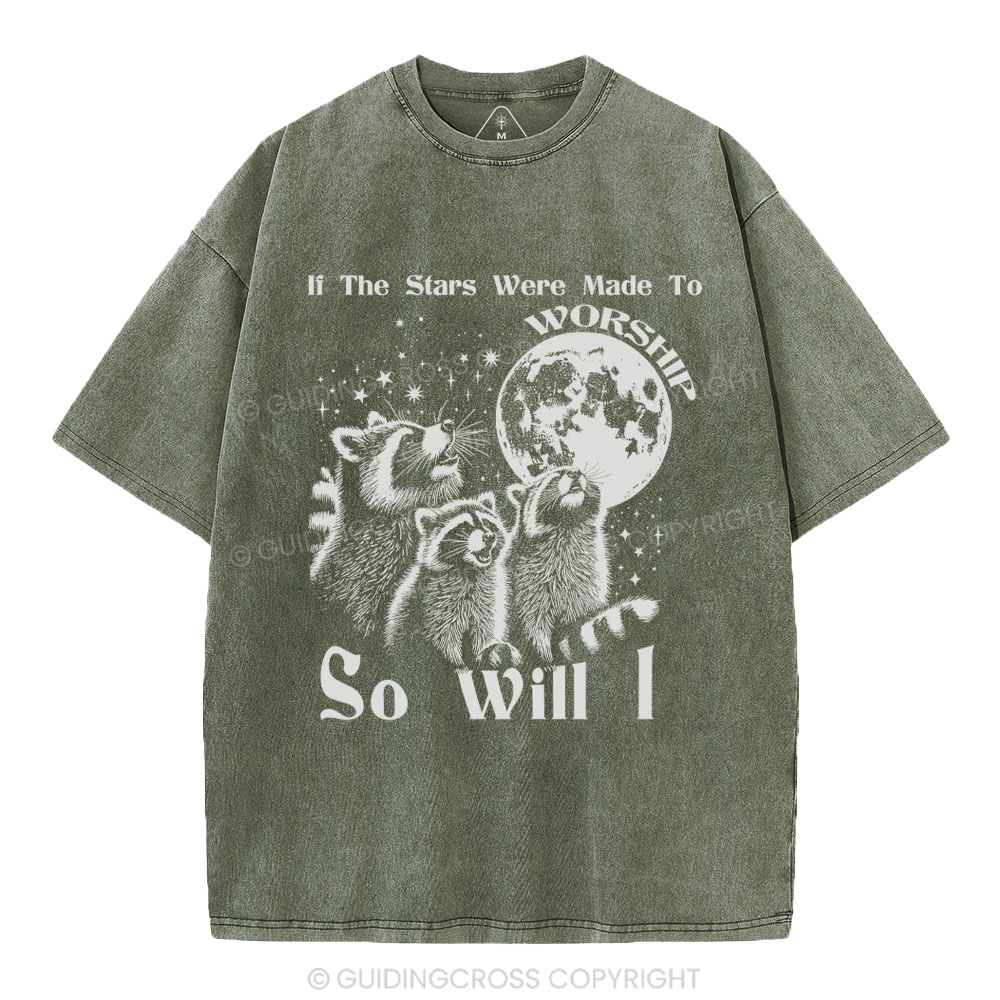If The Stars Were Made To  Worship Raccoon Christian Washed T-Shirt