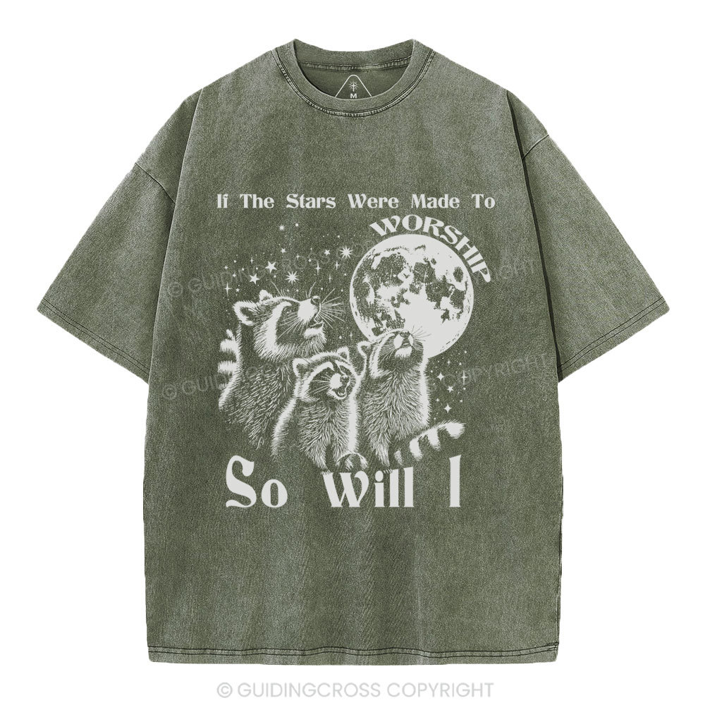 If The Stars Were Made To  Worship Raccoon Christian Washed T-Shirt