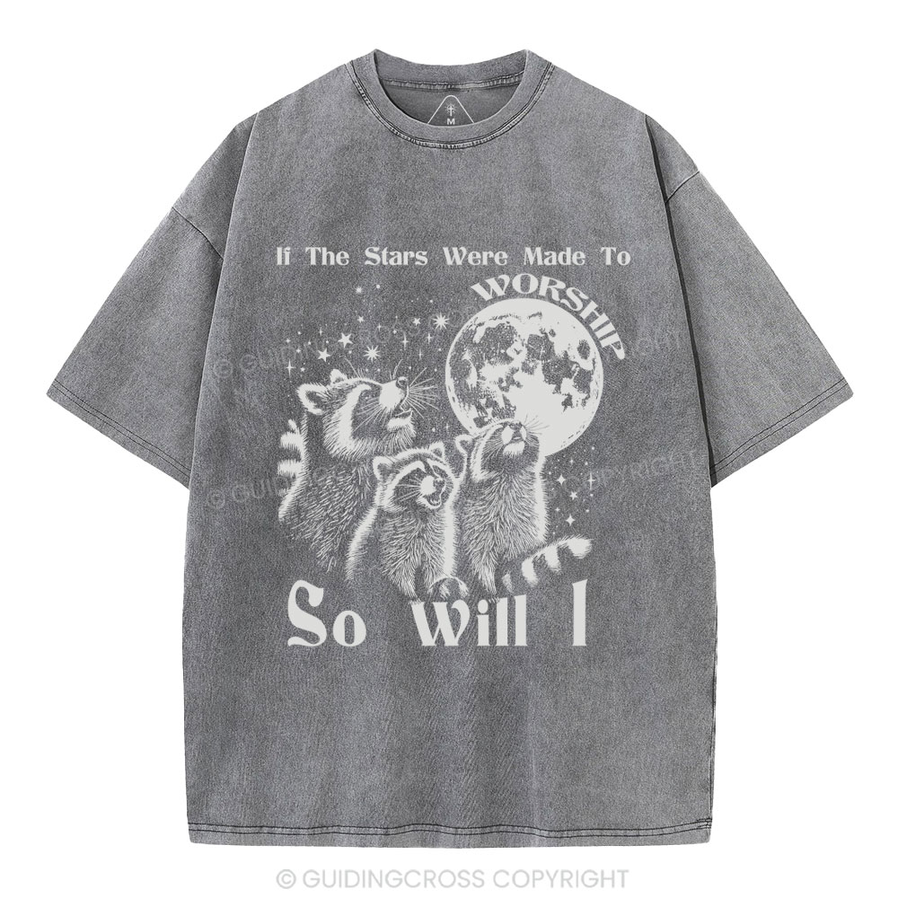 If The Stars Were Made To  Worship Raccoon Christian Washed T-Shirt