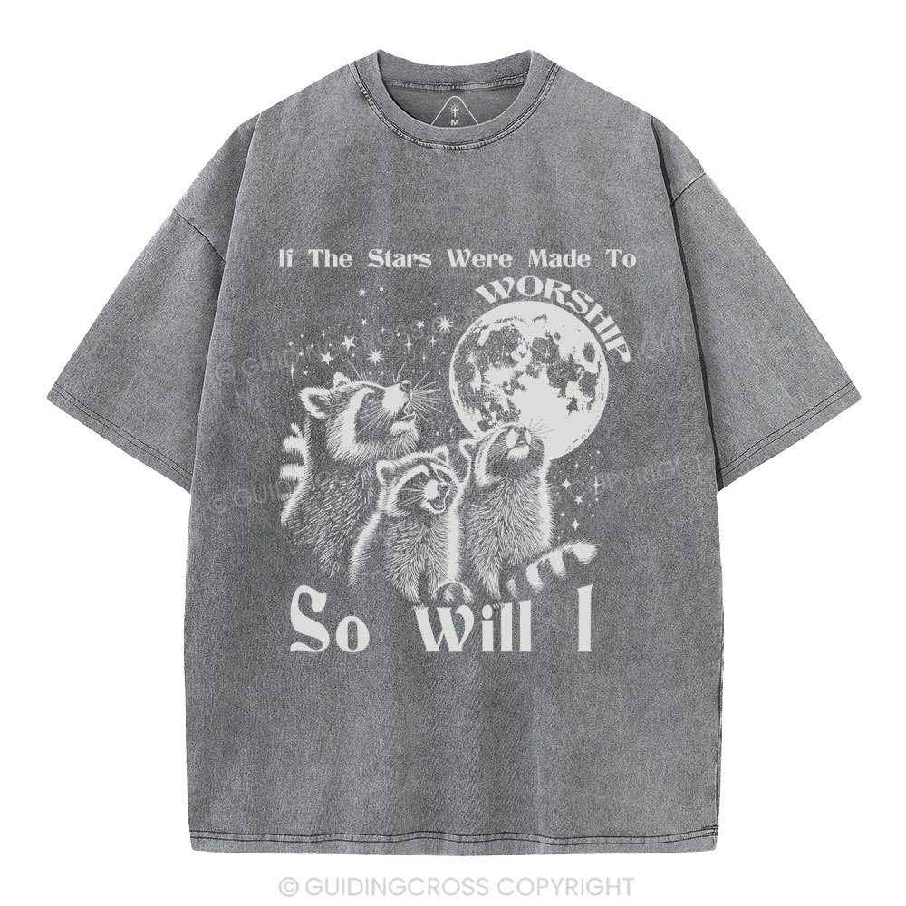 If The Stars Were Made To  Worship Raccoon Christian Washed T-Shirt