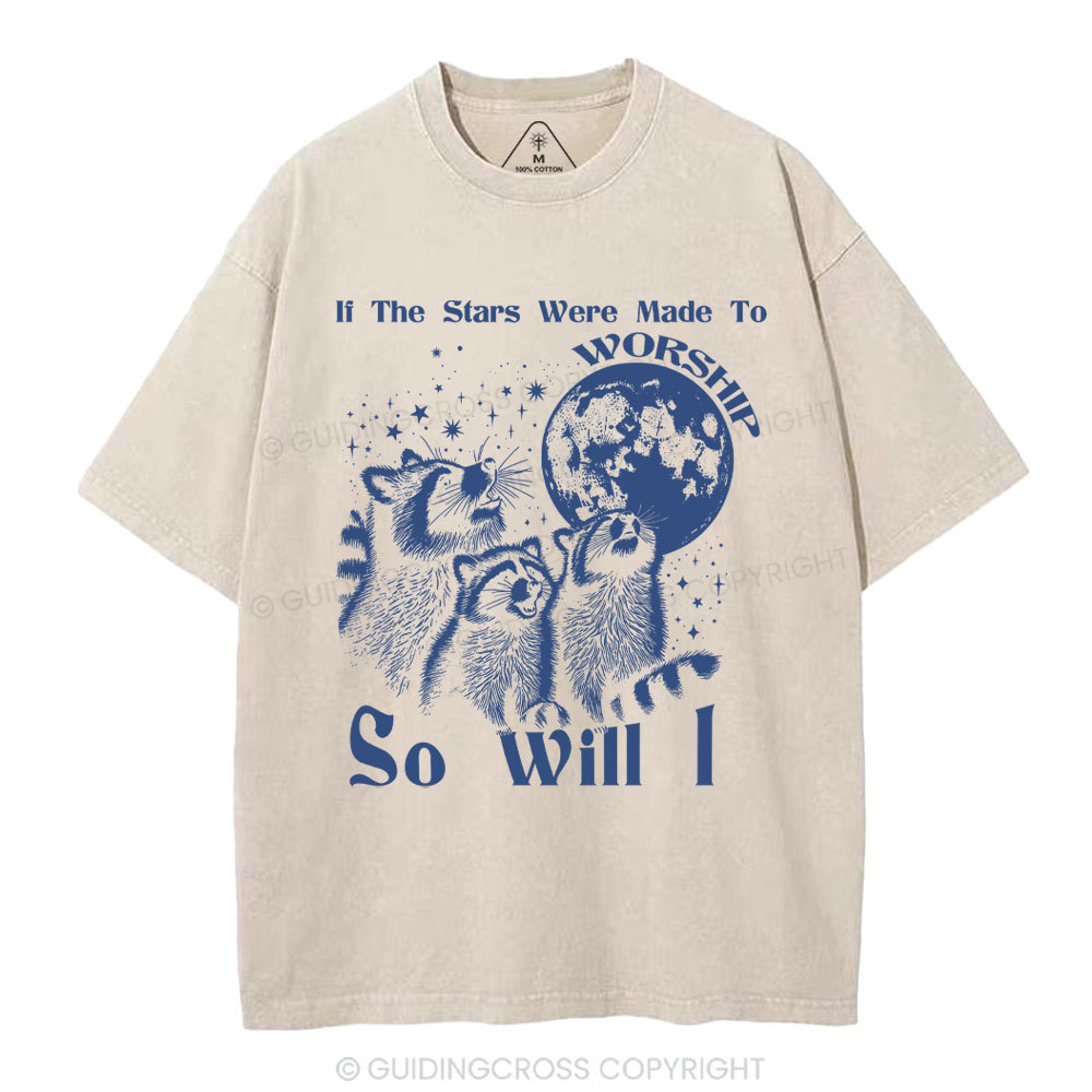 If The Stars Were Made To  Worship Raccoon Christian Washed T-Shirt