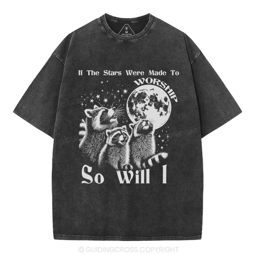 If The Stars Were Made To  Worship Raccoon Christian Washed T-Shirt