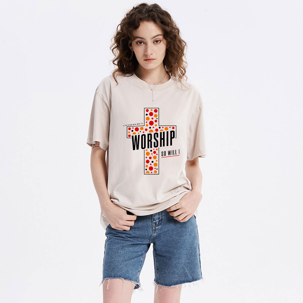 If The Stars Were Made To Worship So Will I Christian Washed T-Shirt