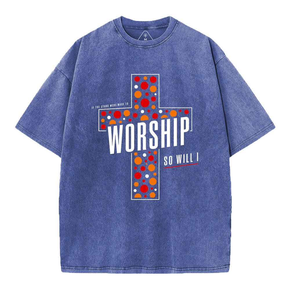 If The Stars Were Made To Worship So Will I Christian Washed T-Shirt