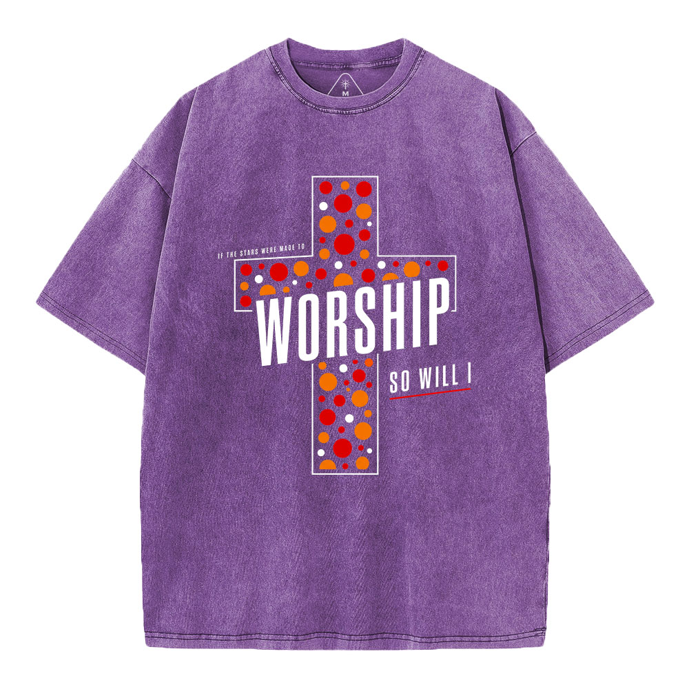 If The Stars Were Made To Worship So Will I Christian Washed T-Shirt
