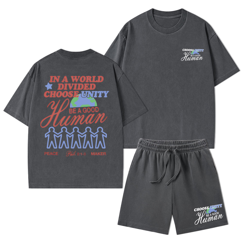 In A World Divided Choose Unity Christian Washed T-Shirt & Shorts