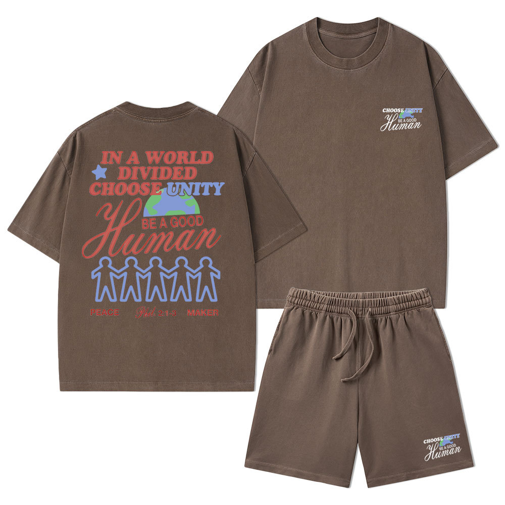 In A World Divided Choose Unity Christian Washed T-Shirt & Shorts