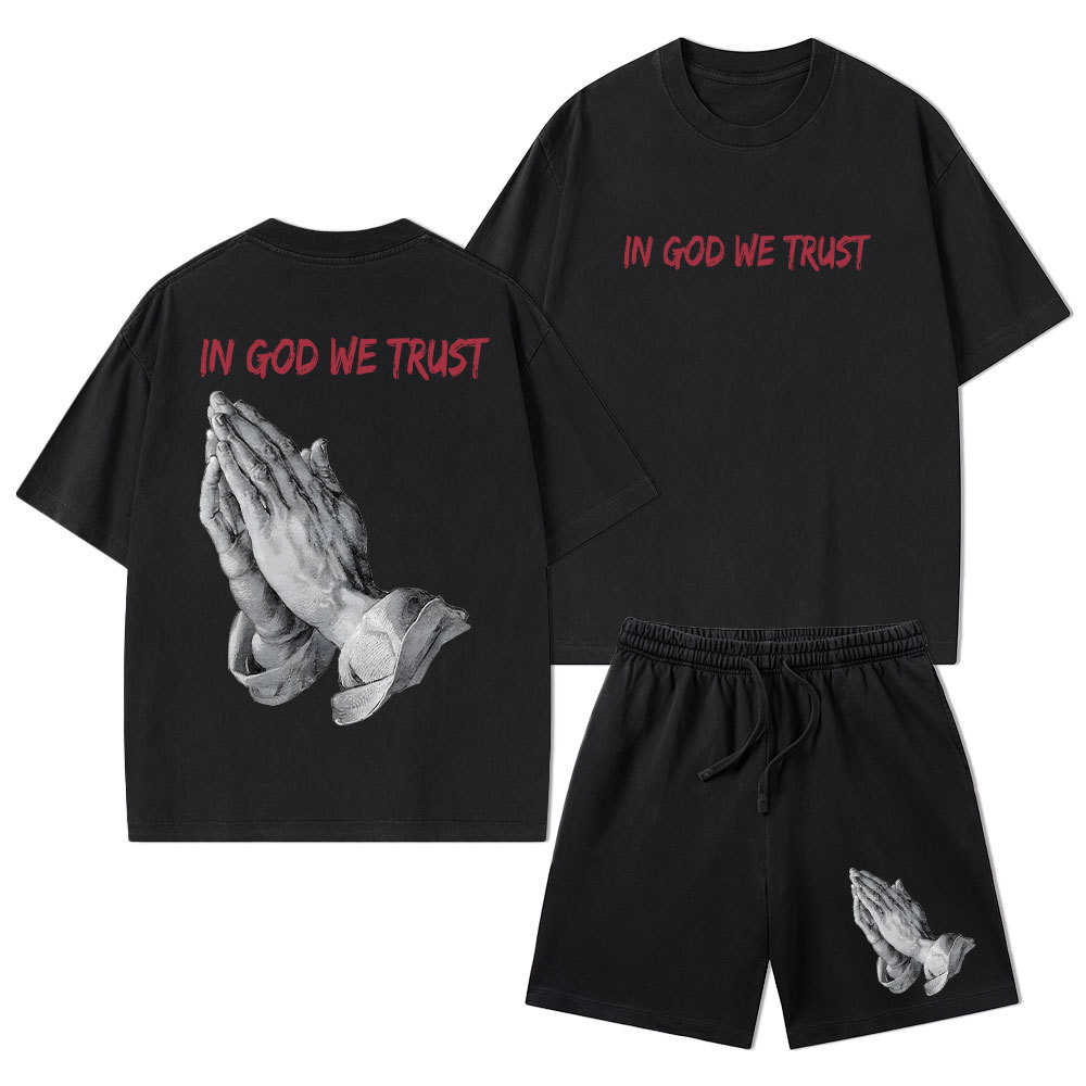 In God We Trust Christian Washed T-Shirt & Shorts