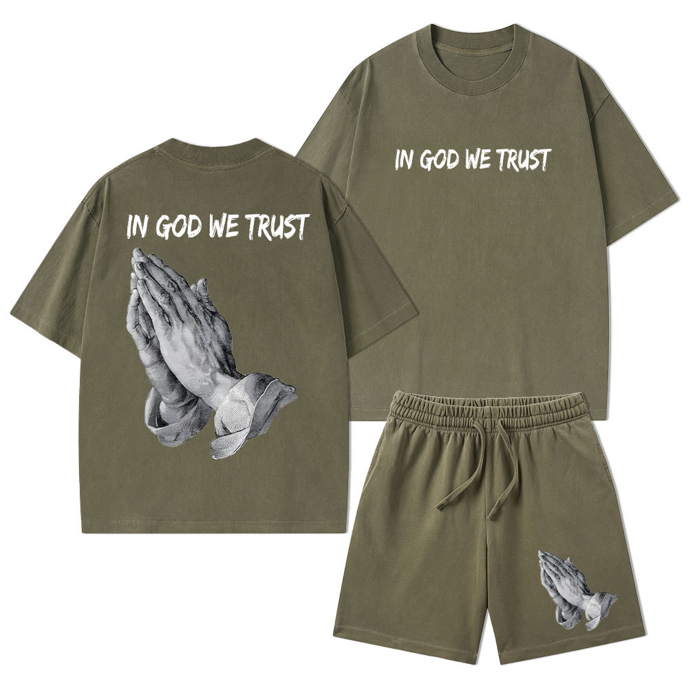 In God We Trust Christian Washed T-Shirt & Shorts