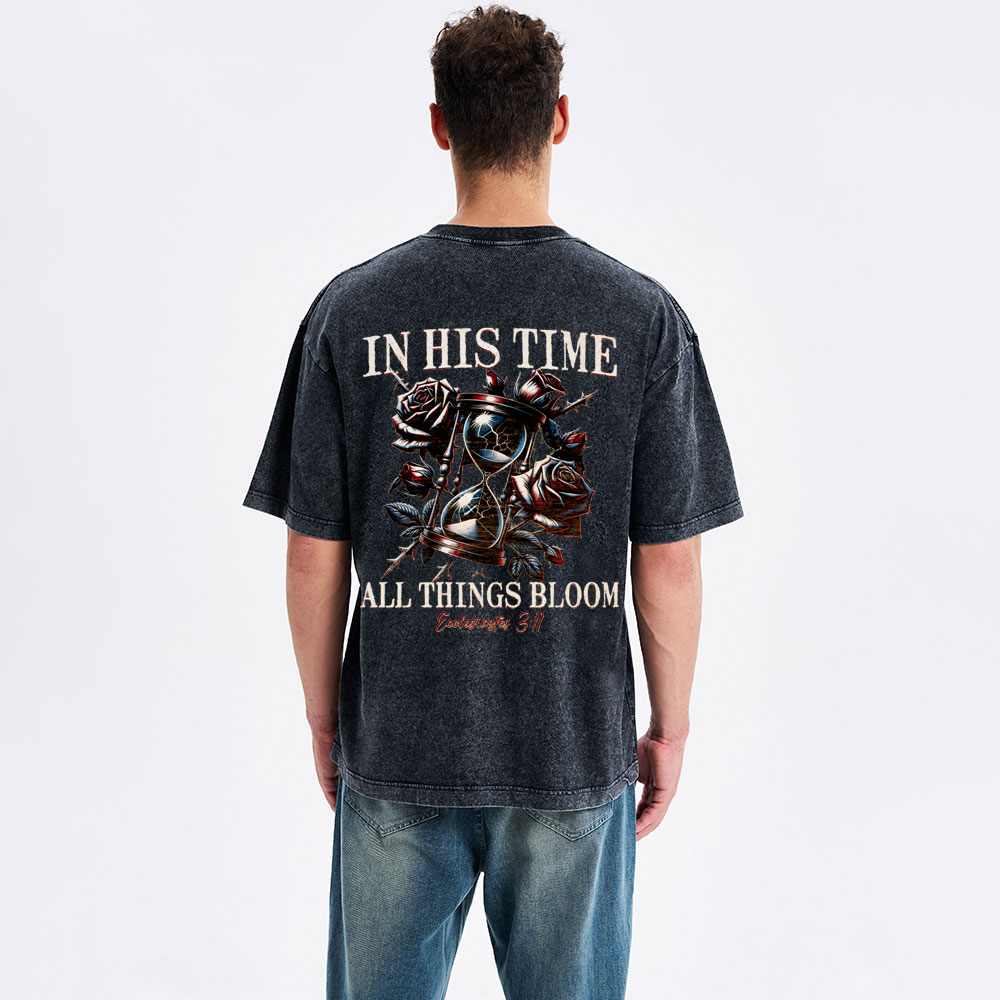 In His Time All Things Bloom Christian Washed T-Shirt