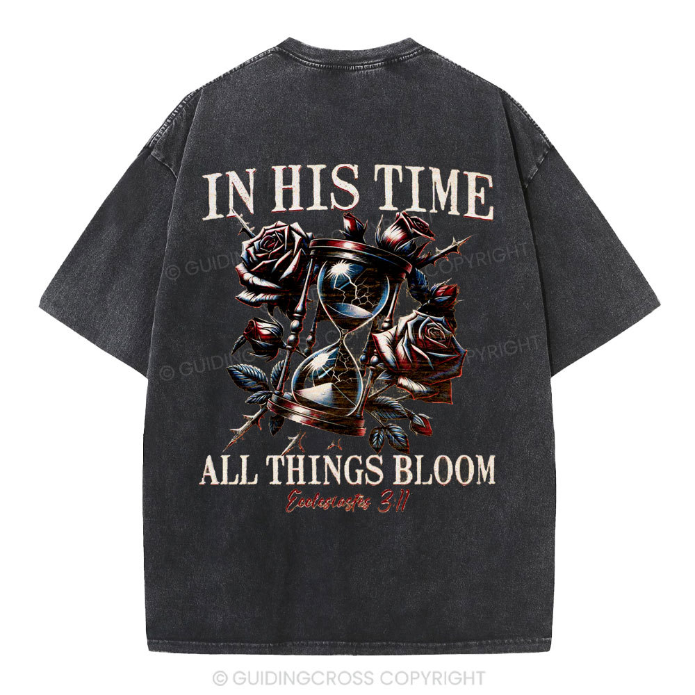 In His Time All Things Bloom Christian Washed T-Shirt