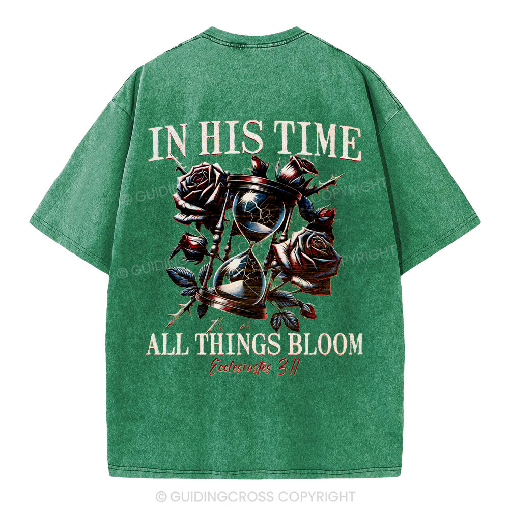In His Time All Things Bloom Christian Washed T-Shirt