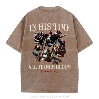 In His Time All Things Bloom Christian Washed T-Shirt