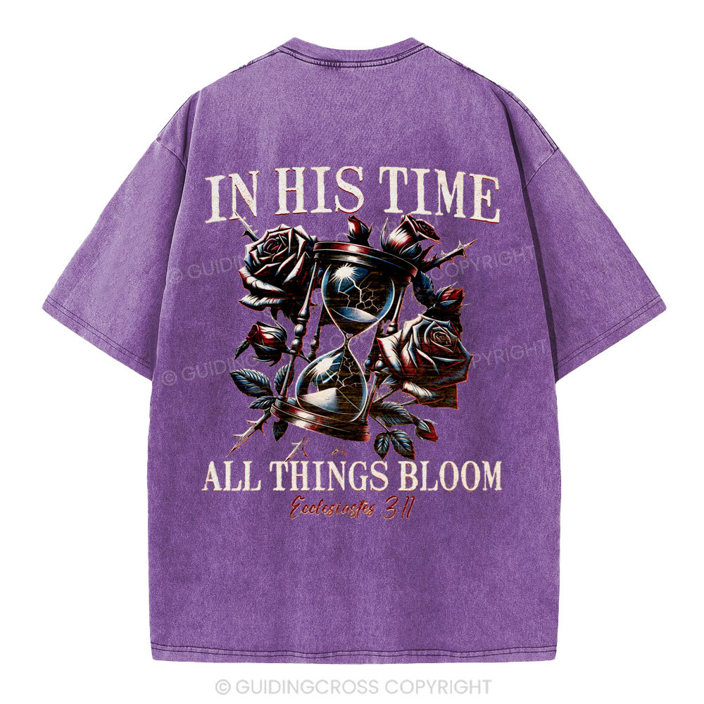 In His Time All Things Bloom Christian Washed T-Shirt
