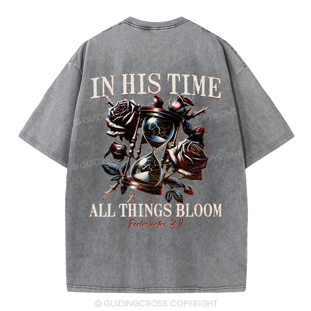 In His Time All Things Bloom Christian Washed T-Shirt
