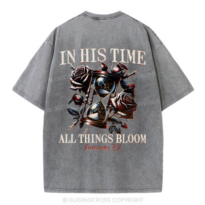 In His Time All Things Bloom Christian Washed T-Shirt