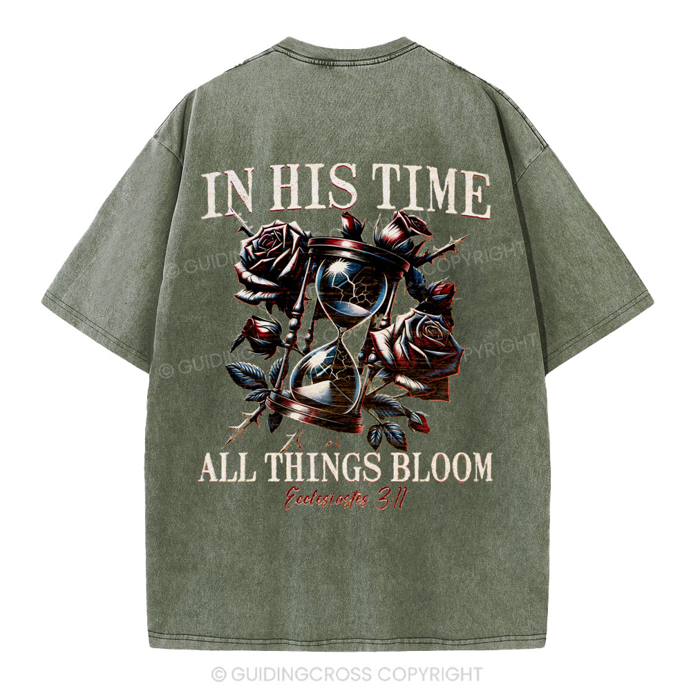 In His Time All Things Bloom Christian Washed T-Shirt