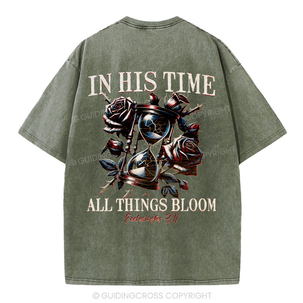 In His Time All Things Bloom Christian Washed T-Shirt