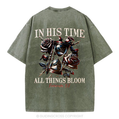 In His Time All Things Bloom Christian Washed T-Shirt