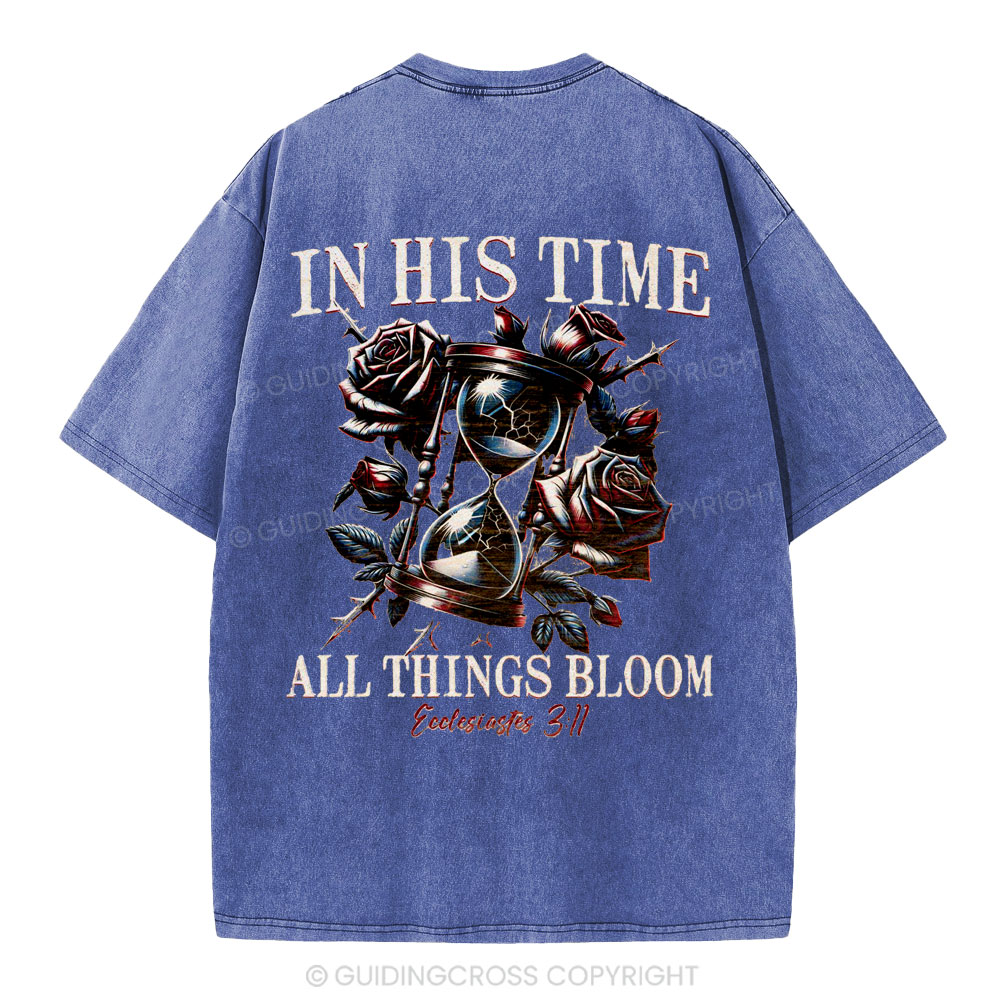 In His Time All Things Bloom Christian Washed T-Shirt