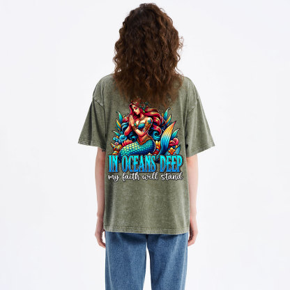 In Oceans Deep My Faith Will Stand Christian Washed T-Shirt
