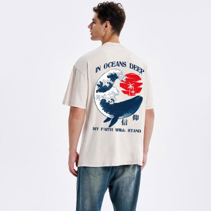 In Oceans Deep My Faith Will Stand Whale Christian Washed T-Shirt
