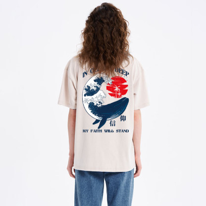 In Oceans Deep My Faith Will Stand Whale Christian Washed T-Shirt