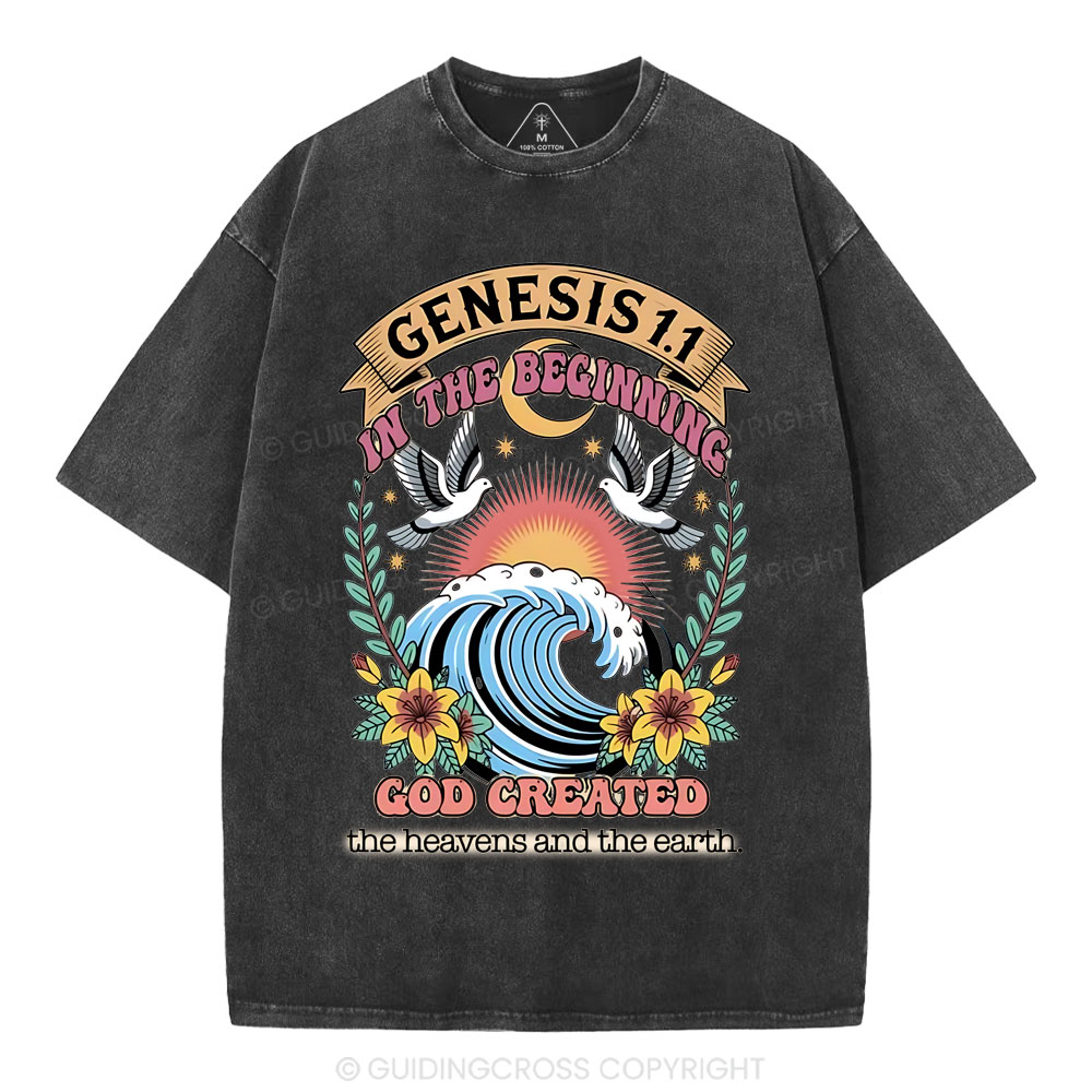 In The Begininng God Christian Washed T-Shirt