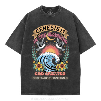In The Begininng God Christian Washed T-Shirt