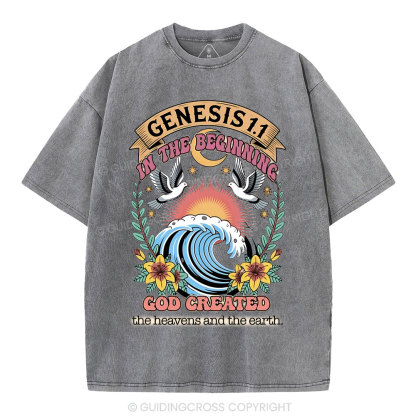 In The Begininng God Christian Washed T-Shirt