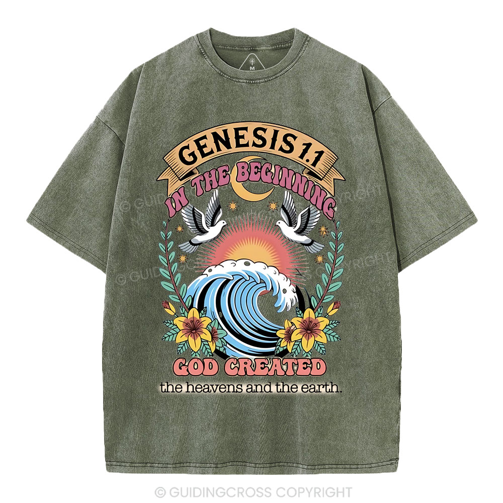 In The Begininng God Christian Washed T-Shirt