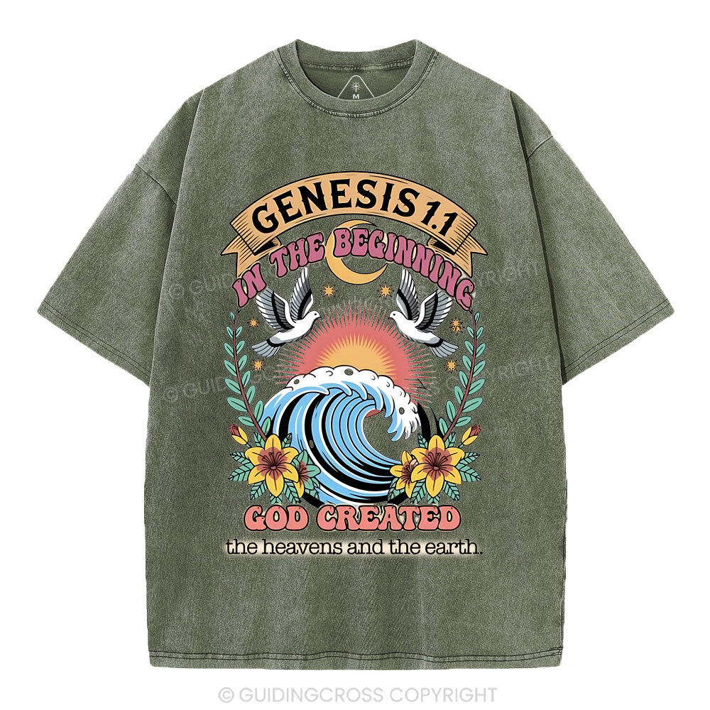 In The Begininng God Christian Washed T-Shirt