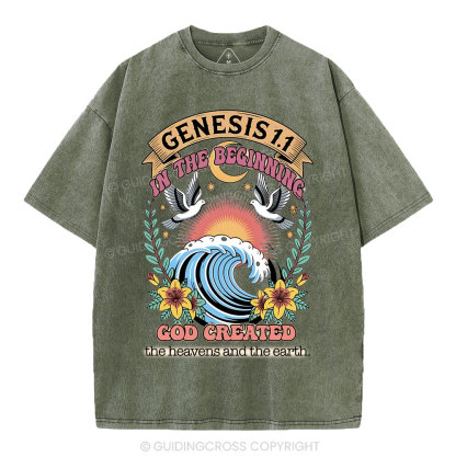 In The Begininng God Christian Washed T-Shirt