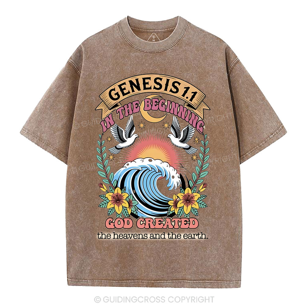 In The Begininng God Christian Washed T-Shirt