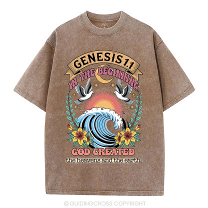 In The Begininng God Christian Washed T-Shirt